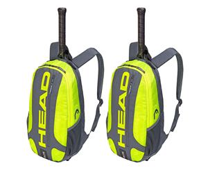 2PK Head Elite Tennis Backpack/Carry Sports Bag f/ Racquet/Racket GRY/Neon YL