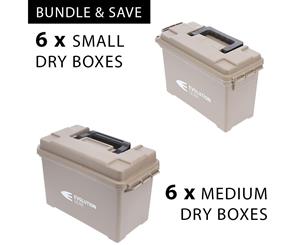 6 x Medium & 6 x Small Dry Case Weatherproof Box / Dry Box in Desert tan