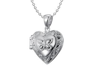 Bevilles Children's Sterling Silver Engraved Heart Locket with Butterfly Butterfly|Locket