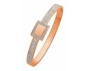 Bevilles Rose Stainless Steel Pave Crystal Bangle with Square Feature