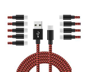 Catzon 1M 2M 3M 10Packs USB Type C Cable Nylon Braided Phone Cable Fast Charger Cable USB Cord -Red Black