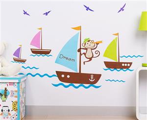 Children's Wall Decals - Boats & Monkey
