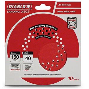 Diablo 150mm 40-Grit Multi-Hole Velcro Sanding Disc - 10 Piece