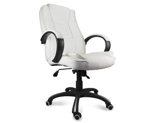 Executive High Back Office Chair PU LEATHER Premium Padded Computer Seat WHITE