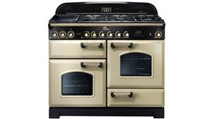 Falcon Classic Deluxe 1100mm Brass Fitting Dual Fuel Freestanding Cooker - Cream Brass