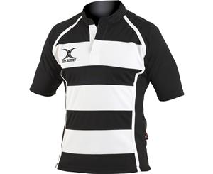 Gilbert Rugby Mens Xact Game Day Short Sleeved Rugby Shirt (Black/ White Hoops) - RW5397
