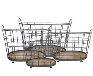 Industrial set of 4 metal wired storage / hamper baskets with footed legs
