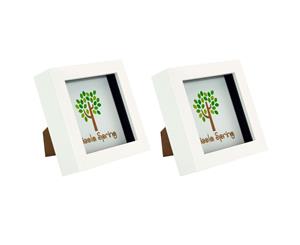 Nicola Spring Box Picture Glass Photo Frame Standing & Hanging - White - for 4x4" (10x10cm) Photos - Pack of 2