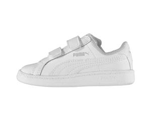 Puma Kids Smash Suede Fun Court Trainers Infant Boys Shoes Touch and Close Strap - White