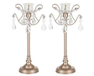Set of 2 Light Candlestick Holder with Glass Crystals | White | Tiffany Collection