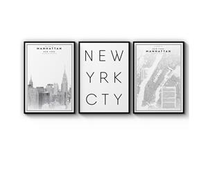 Set of 3 Minimal New York Art - White Frame