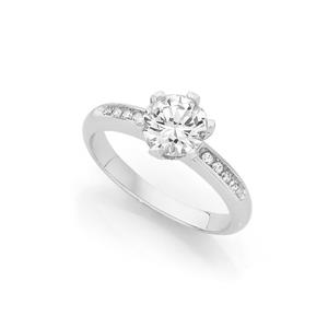 Silver CZ 6 Claw Solitaire CZ On Shoulder Ring