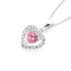 Silver Pink Cubic Zirconia Heart Pendant