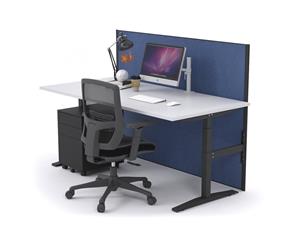 Single Sided Electric T Sit Stand Workstation - Black Frame [1200L x 800W] - white ocean fabric