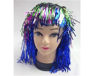 Tinsel Metallic Wig 70s 50s 20s Costume Men's Women's Unisex Disco Fancy Dress Up - Rainbow - Rainbow