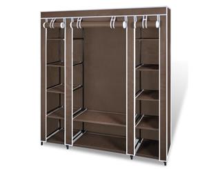 Wardrobe with Compartments and Rods 5 Tier Brown Fabric Organiser Shelf