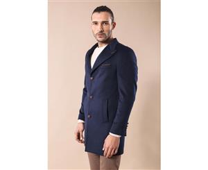 Wessi Slimfit Wide Pointed Collar Navy Over Knee Coat