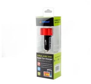 mbeat RED (CHGR-348-RED) 4.8A/24W Triple ports Rapid Car Charger