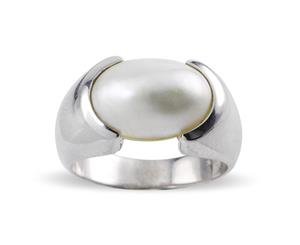 9K White Gold South Sea Oval Mabe Pearl Ring
