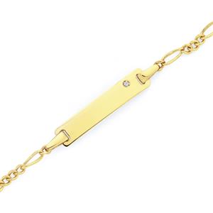 9ct Gold 14cm Figaro 3+1 Diamond Id Bracelet