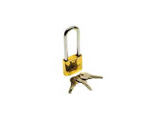 AB Tools 38mm long shackle brass padlock 3 keys security / lock / shed / garage TE618