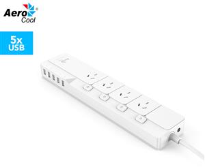 Aerocool ASA PowerStrip w/ 4 AC Outlets & 5 USB Ports - White