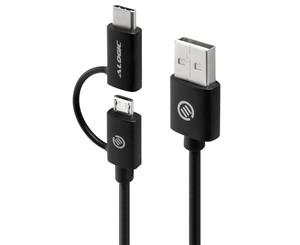 Alogic 1m USB 2.0 USB-A to USB-C & Micro USB-B Cable Charge & Sync U2CMC-01BLK