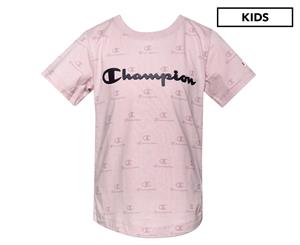 Champion Girls' Logo Crew Neck Tee / T-Shirt / Tshirt - Dusty Rose