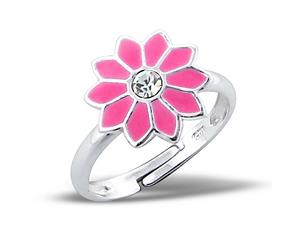 Children's Pink and Silver Flower Ring with Crystals