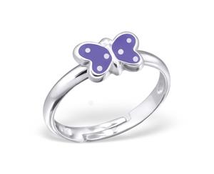 Children's Spotted Purple and White Butterfly Ring