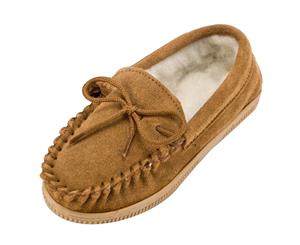 Eastern Counties Leather Childrens/Kids Wool-Blend Lined Moccasin Slippers (Biscuit) - EL137