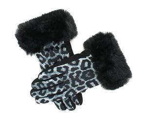 Evvor Womens Animal Print Faux Fur Cuff Fashion Gloves - Grey