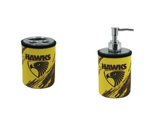Hawthorn Hawks AFL Bathroom Set Soap Dispenser And Toothbrush Holder