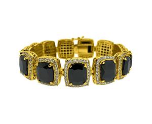 Iced Out Bling BLACK CZ Bracelet - gold / black - Gold