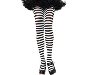 Leg Avenue Black & White Stripe Tights - Womens