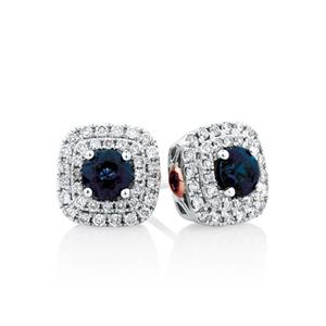 Michael Hill Designer Stud Earrings With Sapphire & 0.33 Carat TW Of Diamonds In 10ct White & Rose Gold