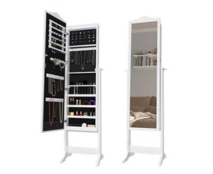 Mirror Jewellery Cabinet LED Light Makeup Storage Lockable&Adjustable White