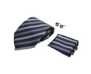 Pierre Roche Mens Tie Handkerchief And Cufflink Set (Navy Stripe) - TIE101