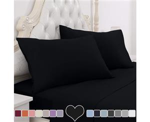 Queen Size 4 Piece Micro Fibre Fitted & Flat Sheet Set - Black