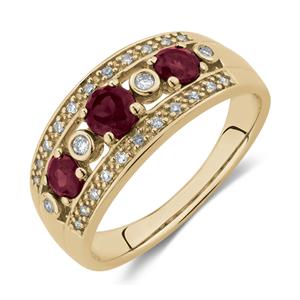 Ring with Created Ruby & Diamonds in 10ct Yellow Gold