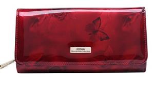 Serenade Cherry Roses RFID Large Leather Wallet with Silver Fitting - Burgundy