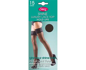 Silky Womens/Ladies Shine Lace Top Hold Ups (1 Pair) (Barely Black) - LW256