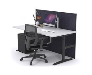 Stand Up - Manual Height Adj T Desk Black Frame [1200L x 800W] - white ash fabric