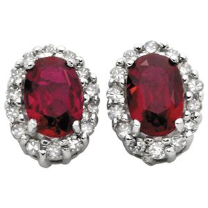Stud Earrings with Created Ruby & Diamonds in 10ct Yellow & White Gold