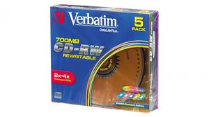 Verbatim CD-RW 80 min 700MB Colours 5 Pack Slim Case 2x - 4x