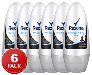 6 x Rexona Women Roll-On Invisible Dry Aqua Deodorant 50mL