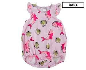 Bonds Baby Girls' Stretchies Frill Bubblesuit Onesie - Pink Beach Pattern