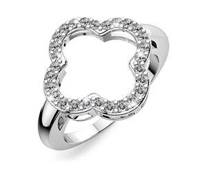 Clover Ring Crystal Embellished with Swarovski crystals -White Gold/Clear