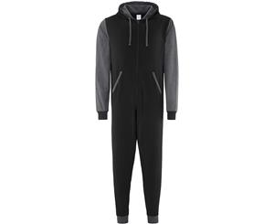 Comfy Co Adults Unisex Two Tone Contrast All-In-One Onesie (Black Charcoal) - RW5314