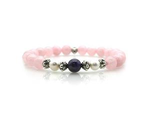 Elegant Natural Rose Quartz Amethyst & Freshwater Pearls Stretchy Beaded Bracelet